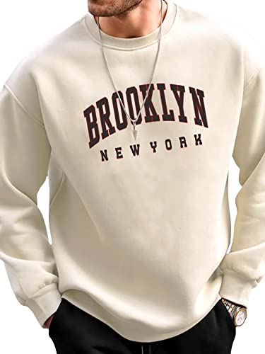 GORGLITTER Men's Letter Graphic Print Long Sleeve Crewneck Drop Shoulder Sweatshirt