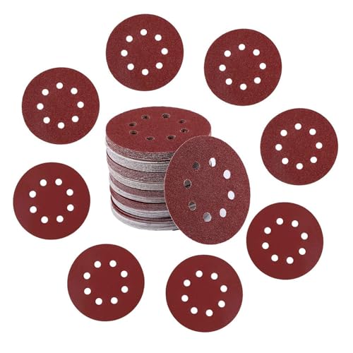 Image of 104 Pcs Set of 125mm Sanding Discs (Hook and Loop: 13 Each of 40/80/120/150/240/320/400/600) 8-Hole 5-Inch Round Sanding Pads Orbital Sander Kit