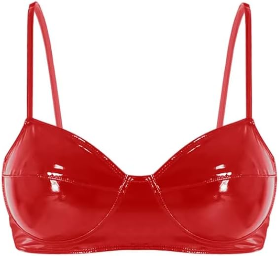 Womens Lingerie Leather Harness Bra Black Wire-Free No Pad Bra Top Lingerie Underwear