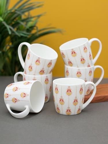 Image of Clay Craft Fine Ceramic Printed Coffee /Tea Cups Set of 6-200 ml Each for Home & Office, Tea Cup Set of 6, Microwave & Dishwasher Safe, Mugs for Coffee, Cups Set of 6, Ideal for Gifting