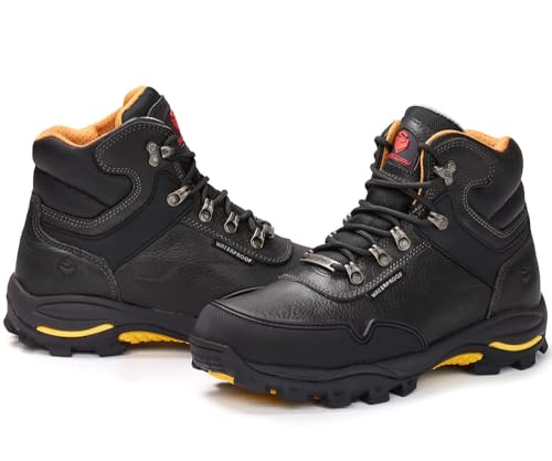 SUREWAY Men's 6" Steel Toe Heavy Duty Waterproof Work Boot - Leather,Lace Up,Oil/Slip Resistant Dual-Density Comfortable EH Construction Industrial Ankle Safety Men Work Boots, Roofing, Hunting3