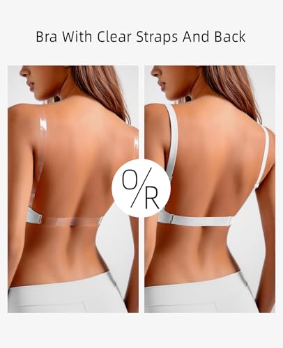 Image of YANDW Low Back Bra with Clear Straps and Back Deep V Plunge Push Up Low Cut Bras Underwire Add Two Cup