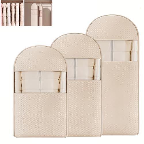 Space-Saving Hanging Garment Bag for Travel & Closet Storage, Waterproof Zippered 3 Sizes (L/M/S) with Quick-Compression, Eco-Friendly Suits Dresses Coats Storage (brown, S)