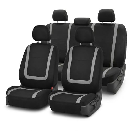 Image of FH Group Car Seat Covers Full Set Cloth - Universal Fit Automotive, Low Back Front, Solid Back, Washable Car Seat Cover for SUV, Sedan and Van Gray