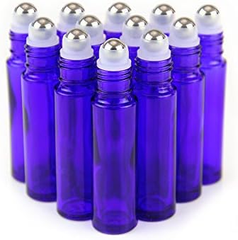 YIZHAO Essential Oil 10ml Cobalt Blue Glass Roller Bottles, Empty Oil Roller Ball Glass Bottle for Essential oil,Massage,Beauty Oil Mix,Lab bottle with [stainless steel roller ball] 12 Pcs