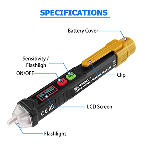 ANKONG Voltage Tester, Non-Contact AC Voltage Tester Pen with Dual Range AC 12V-1000V/48V-1000V Live/Null Wire Tester Electrical Tester with LCD Display Buzzer Alarm Wire Breakpoint Finder-HT100 - Thumbnail 3