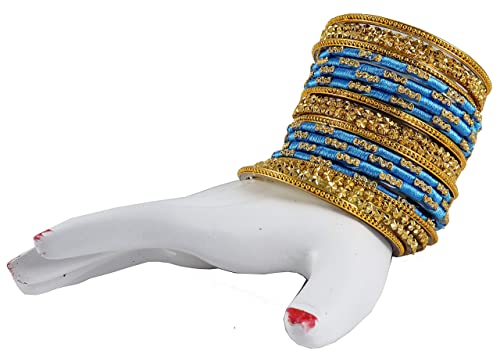 Image of NMII Glass and Silk Thread Zircon Gemstone Bangle Set For Women /Girls