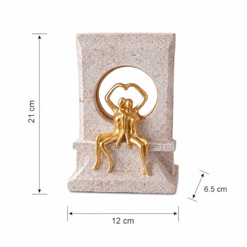 Image of Amazon Basics Elegant Romantic Couple Figurine for Home & Office Decor | Modern Abstract Love Sculpture Showpiece for Living Room, Shelf, Study Table & Bedroom Styling (Gold & Beige, 21 cm)