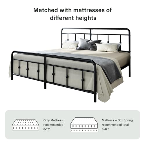 Catrimown King Size Metal Bed Frame with Vintage Headboard and Footboard, Victorian Style, Wrought Iron, Under Bed Storage, No Box Spring Needed, Noise Free, Heavy Duty, Black - Thumbnail 7
