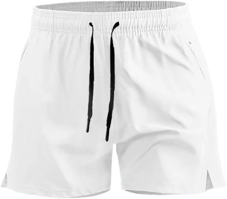 Men's Solid Color Casual Elastic Drawstring Stitching Bright Color Fitness Shorts