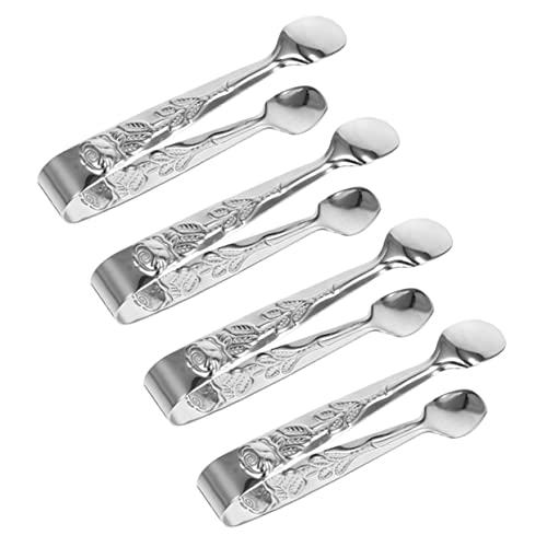 Cabilock 4pcs Silver Sugar Tongs Set Ice Cube Tongs for Ice Bucket Multi-function Food Tongs Comfort Grip