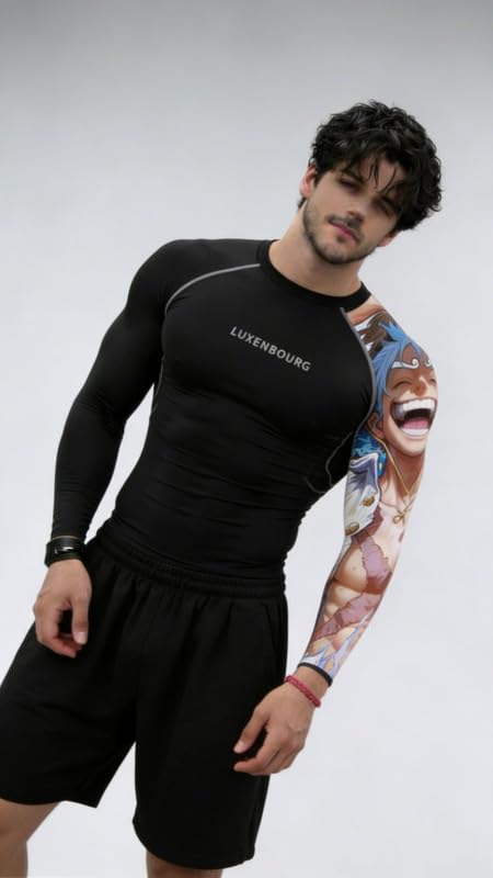 LUXENBOURG Mens Gym Compression T-Shirt Black Black And Multi 1 - Image 3