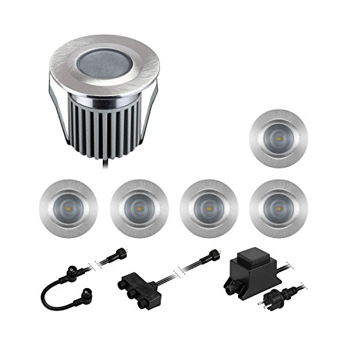 ledscom.de Lampes LED encastrées dans le sol BODES pour l'extérieur, blanc chaud, 94lm/luminaire chacune, mat, rond, 50mm Ø, 6er Set