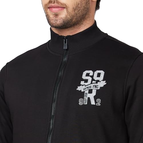 Image of Spykar Blended Slim Fit Round Neck Full Sleeve Sweatshirt for Men