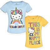 Hello Kitty Girls Tee Shirts - 2 Pack Short Sleeve T-Shirts for Girls with Adorable Artworks and Slo