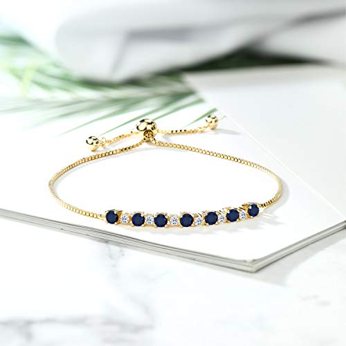 Gem Stone King 18K Rose Gold Plated Silver Round Blue Sapphire and White Topaz Tennis Bracelet For Women (1.34 Cttw, Gemstone Birthstone, Fully Adjustable Up to 9 Inch)4