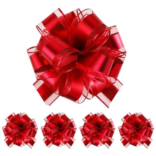 UMORDUP 5PCS Large Red Pull Bows for Gift Wrapping Wedding Party Birthday Basket & Flower Decoration