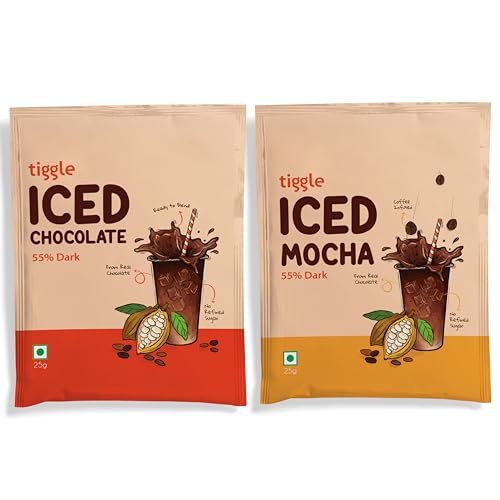 Image of Tiggle Assorted Iced Chocolate Mix - Summer Special (5 Sachets Each) | 55% Dark & Mocha | Cold Chocolate Powder for Milkshakes | Smooth & Chocolatey | No Refined Sugar | Best Served Cold in 10 Seconds
