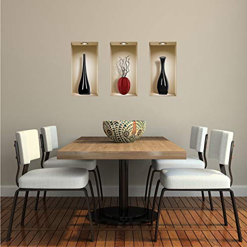 The Nisha Art Magic 3D Vinyl Removable Wall Sticker Decals Diy, Set Of 3, Black And Red Ceramic Vases #TOP4