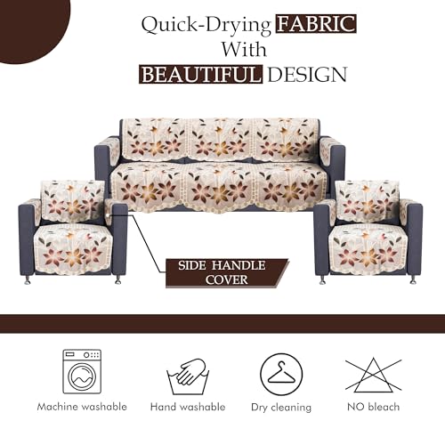 Image of Kuber Industries (Set of 16) Stylish & Durable Cotton Sofa Covers 5 Seater with Arms | Washable Sofa Protector & Slipcover for Living Room & Office | Brown Printed Lining