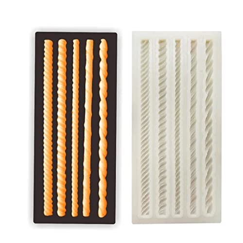 Image of Get Inspired Rope Silicone Mold-5 Different Twisted Rope Design-Diy Fondant Gum Paste Resin Polymer Clay Mould-Cake Side Border Decoration-Art Craft Tool- Soft Reusable-White - 13X6X0.6 Cm