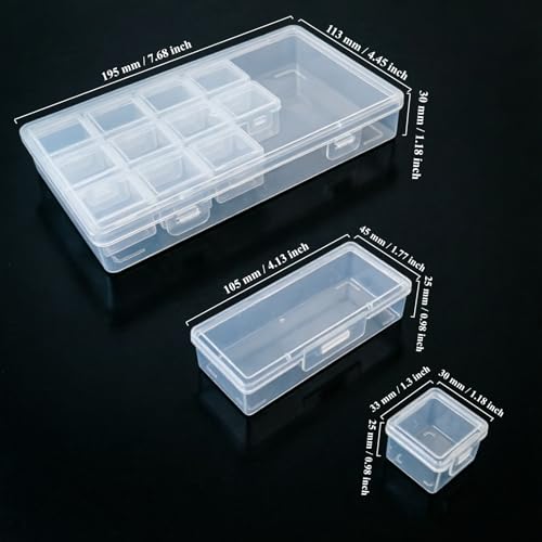 Image of 112 Pieces Mixed Sizes Rectangular Empty Mini Clear Plastic Organizer Box | Hinged Lids, For Small Items, Craft Projects, Bead Organizers