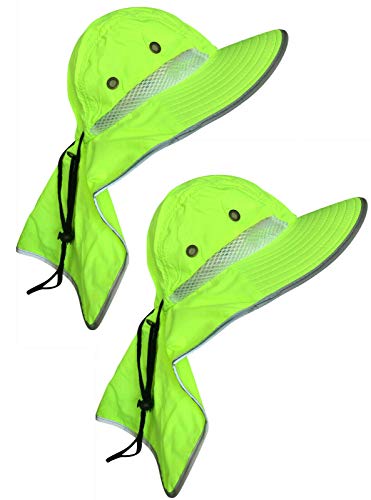Image of Men High Visibility Sun Hat with Neck Flap Wide Brim Boonie Hat Bucket Cap Packable Adjustable