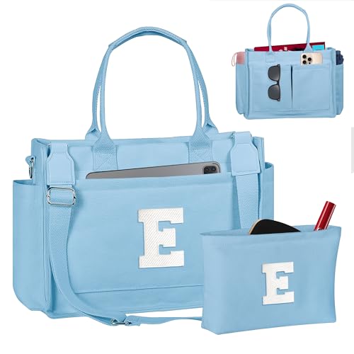 Image of Birthday Gifts for Women, Initial Tote Bag with Makeup Bag | Teen Girl Gifts Trendy Stuff, Back to Campus