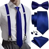 YOHOWA Men Suspenders Bow Tie Necktie Set 6 Clips Strength Adjustable Y Braces Handkerchief Cufflinks Formal Wedding