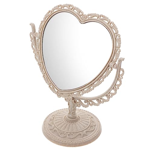 VICASKY Heart Shaped Makeup Table Mirror Rotatable Vintage White Plastic