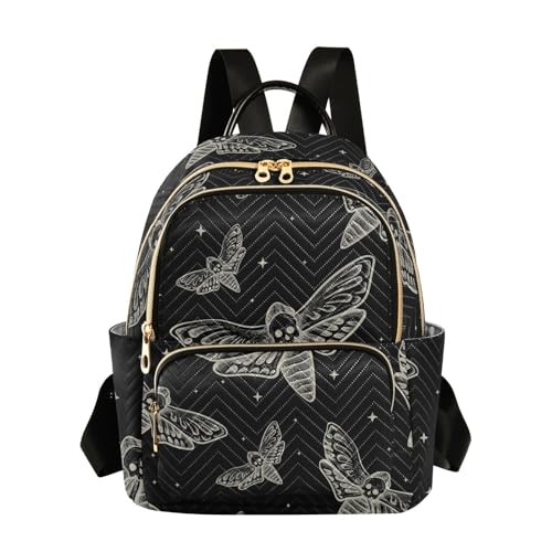 Sletend Mini Backpack Gothic Skull Butterfly Moth Fashion Backpack Purse for Women Handbag Shoulder Bag Casual Daypack Ladies Gift for College Work (S)