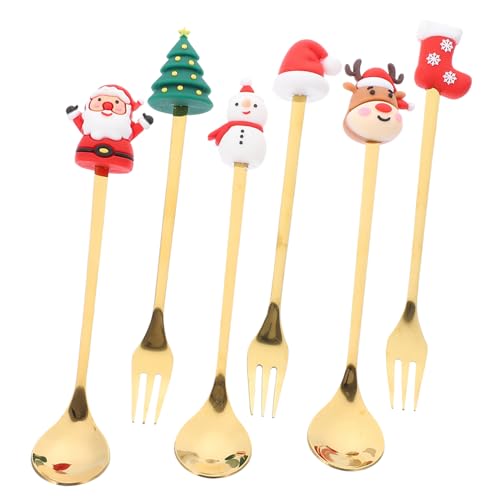 Cabilock 1 Set Christmas Themed Cutlery Dessert Kit for Holiday Parties Adorable Christmas Patterns and Present for Women