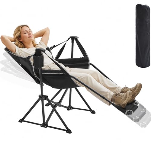 Silla mecedora plegable para camping Aohanoi con reposapiés para adultos hasta 400 libras, portátil con portavasos y almohada, resistente para playa, RV y senderismo