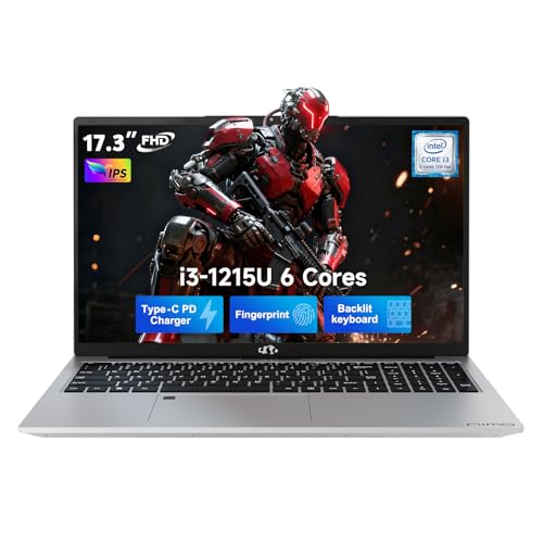 Image of NIMO 17.3 inch FHD IPS Laptop, Intel Core i3-1215U (Beats i5-1135G7 Class), 8GB RAM, 256GB SSD, Windows 11 Home, Wi-Fi 6, Backlit Keyboard, Fingerprint, USB-C 65W Fast Charge, Bluetooth 5.2, 180 View