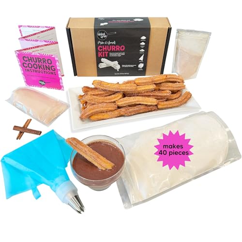 Global Grub Diy Churro Kit - Homemade Churro Kit Includes Churro Mix, Cinnamon Sugar, Chocolate Dipping Mix, Churro Piping Set, Cooking Instructions. Makes 40 Churros. Great Gift For Churro Lovers!