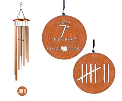 PORTHO Personalized 7th Wind Chime - Traditional Anniversari Gift Windchime with 6 Copper Tubes, Gift for Husband, Wife and Couple