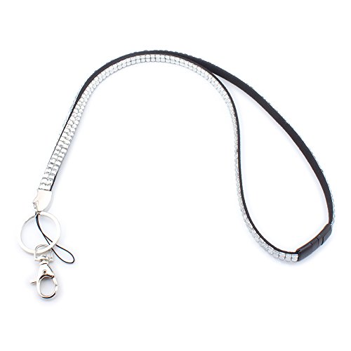 Preisvergleich Produktbild Soleebee 80cm Bling Strass Leder Schlüsselband Umhängeband Lanyard mit Karabinerhaken Schlüsselring für Abzeichenhalter Schlüsselanhänger (Weiß)