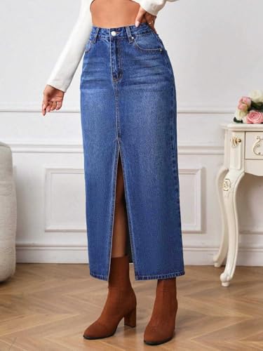 Image of GRECIILOOKS Denim Skirt for Women | Long Skirt for Women | Skirt for Women | Denim Skirt for Women Long | Pencil Skirt for Women