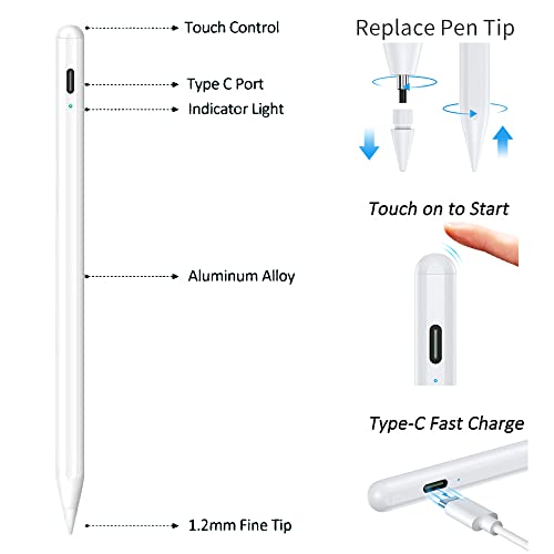 SLAUNT Stylus Pen for iPad Active Stylus Pen Apple Pencil Compatible with iPad (2018-2022) iPad Pro 11/12.9 in, iPad 6/7/8th, iPad Air/Mini Palm Rejection Tilt Sensitive