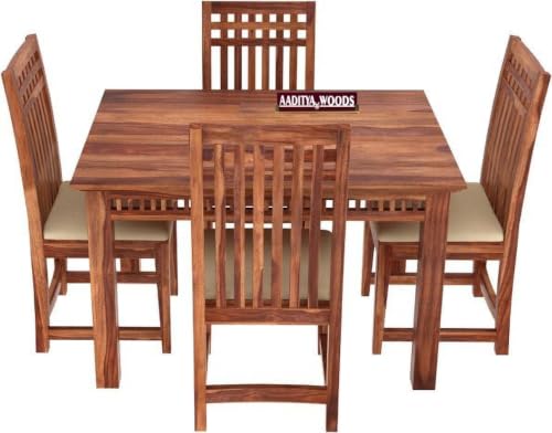 Image of AADITYA WOODS Solid Sheesham Wood 4 Seater Dining Table Set with Chairs for Living Room Home Wooden Dining Set for Office Restaurant Modern Dining Room Set-45x30x30inch