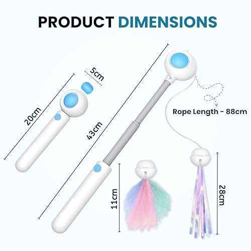 Image of Foodie Puppies Retractable Cat Teaser Wand Toy with Laser Light, Feather Bell Refills & Colorful Tassels for Cats & Kittens | Adjustable, Recycling Design | Interactive Toy for Playing & Pouncing