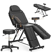 DeerDean Tattoo Chair Bed for Client with Stool & Split Legs Spa Beds Facial Chairs for Esthetici...