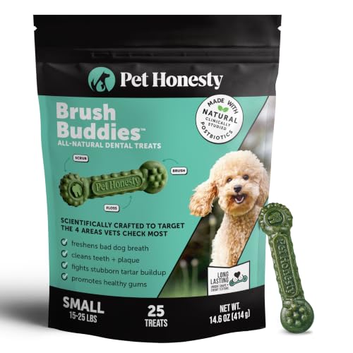 Image of Brush Buddies Long Lasting Dog Dental Chews - All Natural Dental Sticks for Teeth Cleaning Plaque Off + Tartar Remover for Dogs - Dog Dental Treats + Breath Freshener - Small Sized Dogs (25 Count)