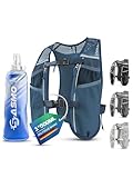 SASMO® Laufweste Damen & Herren 5L | Running Vest - Ultraleicht 270g & atmungsaktiv| Laufrucksack Damen - 8 Taschen | Laufweste Herren | Trinkweste Laufen (blau - mit 1x500ml, 5L)