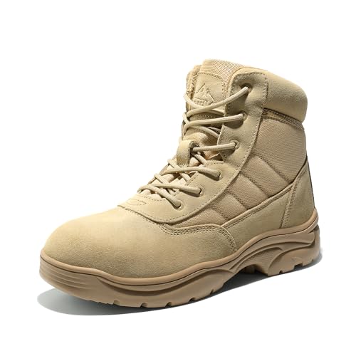 NORTIV 8 Men's Waterproof Tactical Work Boots Leather Outdoor Hiking Military 6 Inches Motorcycle Combat Boots 10 Sand