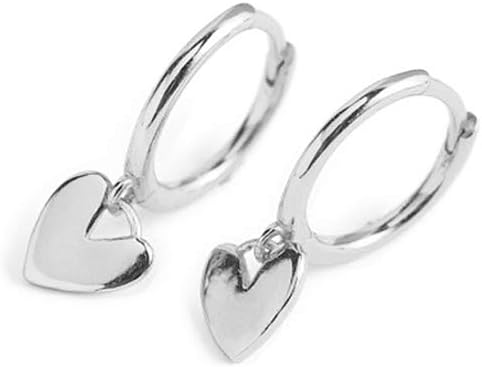 Cute Heart Love Dangle Drop Cartilage Small Huggie Hoop Earrings For Women Minimalist S925 Sterling Silver Charm Dangling Cuff Sleeper Hoops Dainty Hypoallergenic Jewelry Gifts for Her Birthday