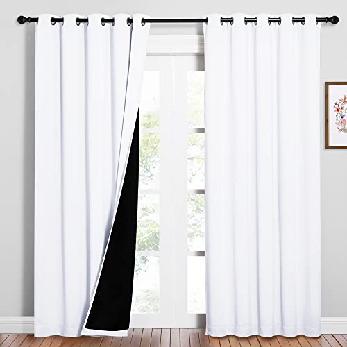 Image of NICETOWN 100% Blackout Window Curtain Panels, Cold and Full Light Blocking Drapes with Black Liner for Nursery, 84 inches Drop Thermal Insulated Draperies (White, 2 Pieces, 62 inches Wide Each Panel)