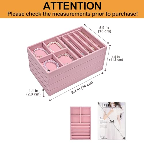 Image of ProCase Stackable Jewelry Organizer Trays for Drawers, Jewelry Drawer Inserts Container Display Case Storage for Earring Necklace Rings Bracelet with Removable Dividers -Dustypink, 4 Layers