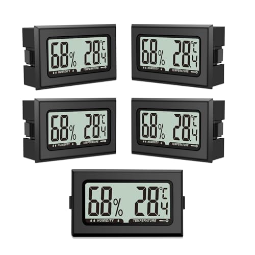 Pixelure   Termómetro higrómetro (5 unidades, medidor de humedad de aire, mini digital, temperatura para interiores, invernaderos, jardines