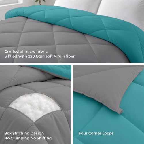 Image of AYKA Reversible Comforter 220 GSM Microfiber Reversible AC Comforter /Blanket for Winter /Quilt /Duvets for King Size Single Bed Comforter (60 * 90, Teal & Grey)| TC - 220